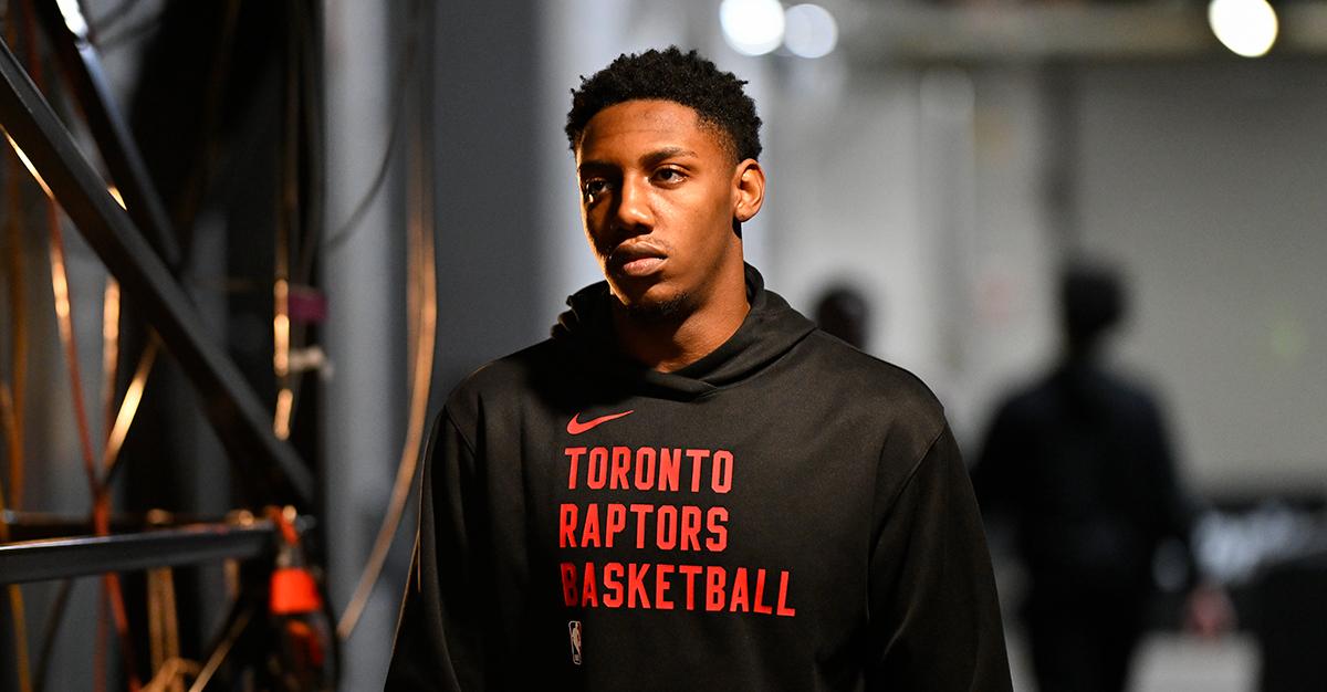 RJ Barrett before the Toronto Raptors’ game against the Portland Trail Blazers at the Moda Center on March 9, 2024