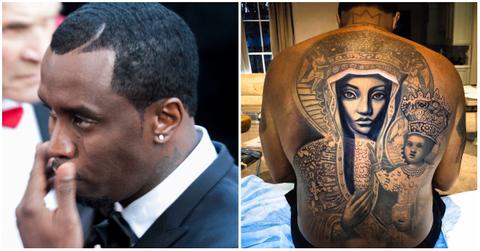(l-r): Sean "Diddy" Combs and his back tattoo