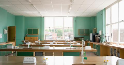 An empty science lab room at a school