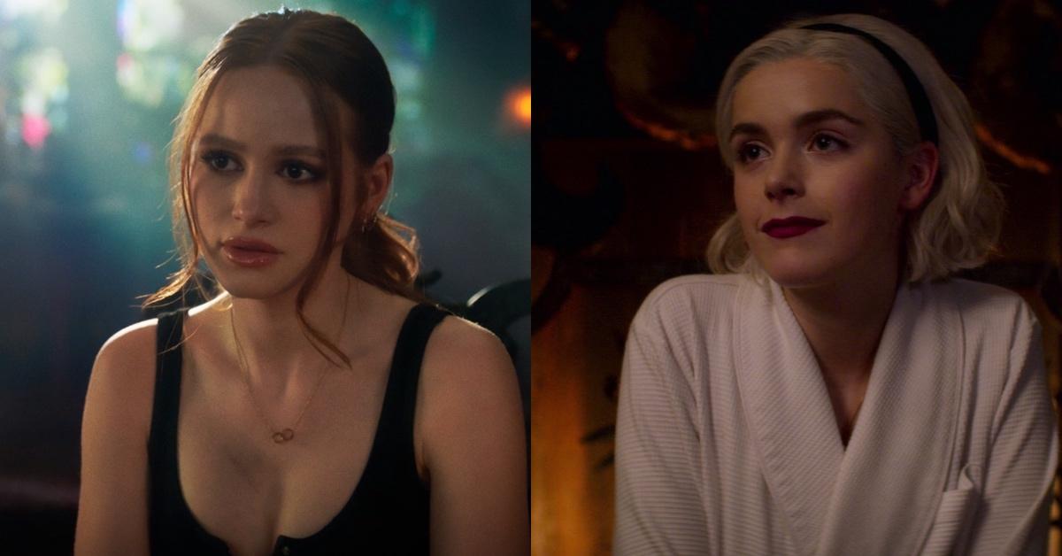 Madelaine Petsch as Cheryl Blossom and Kiernan Shipka as Sabrina Spellman 