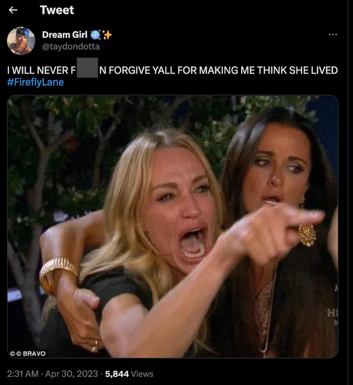 blond woman angry and pointing meme from Twitter