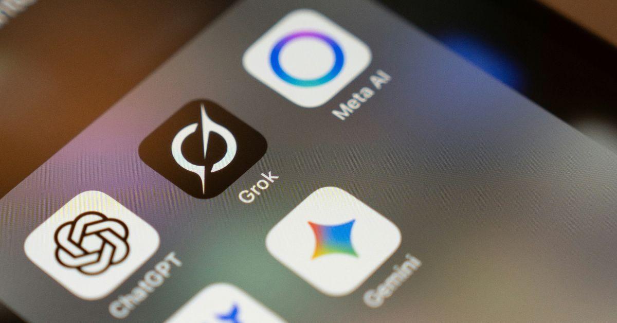 Grok, ChatGPT, and other AI app icons shown on a phone