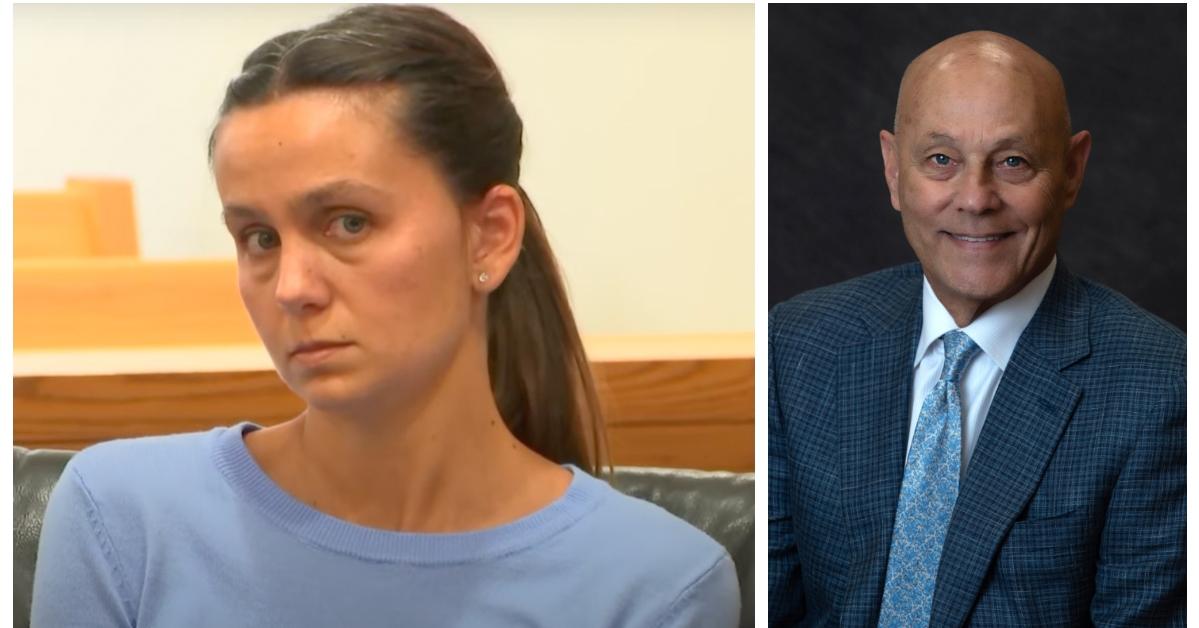 (L-R): Ashley Benefield in court; Lawyer Neil Taylor