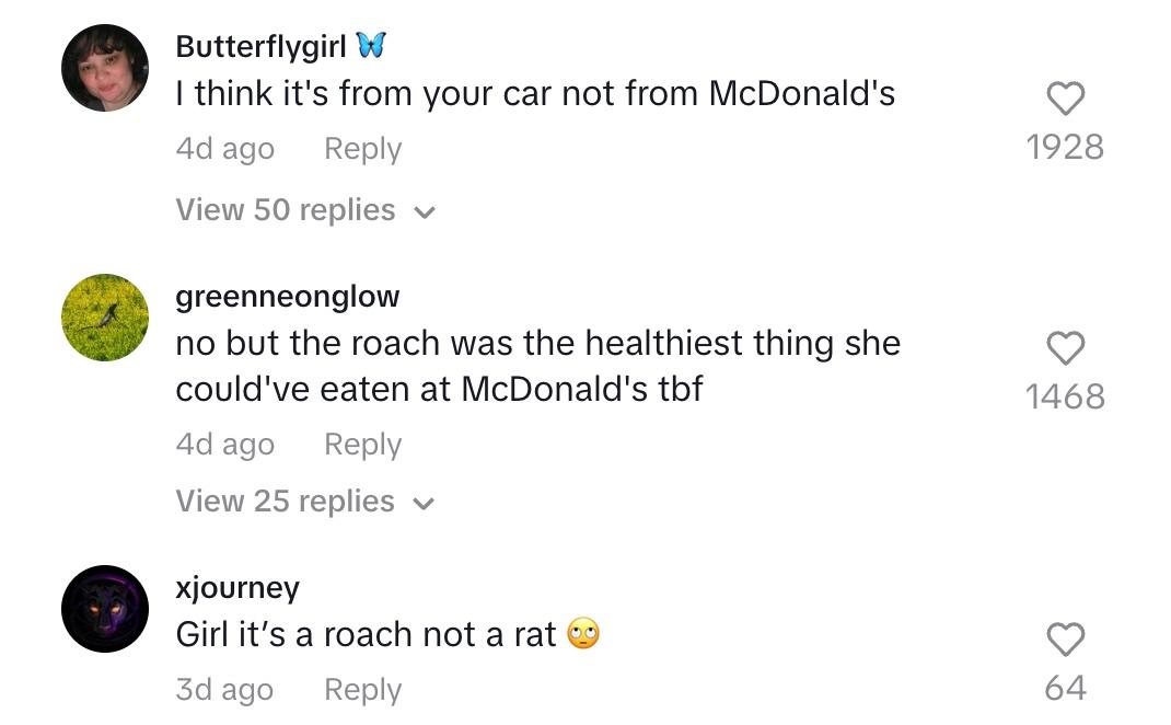 tiktok comments mcdonalds roach