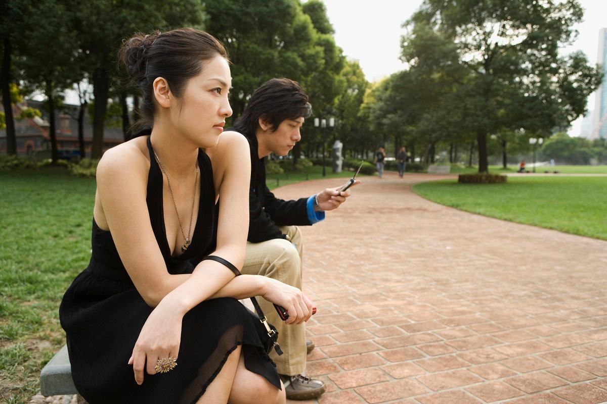 Image of a couple sitting apart from each other.