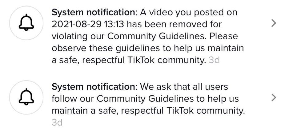 TIkTok video removed notification