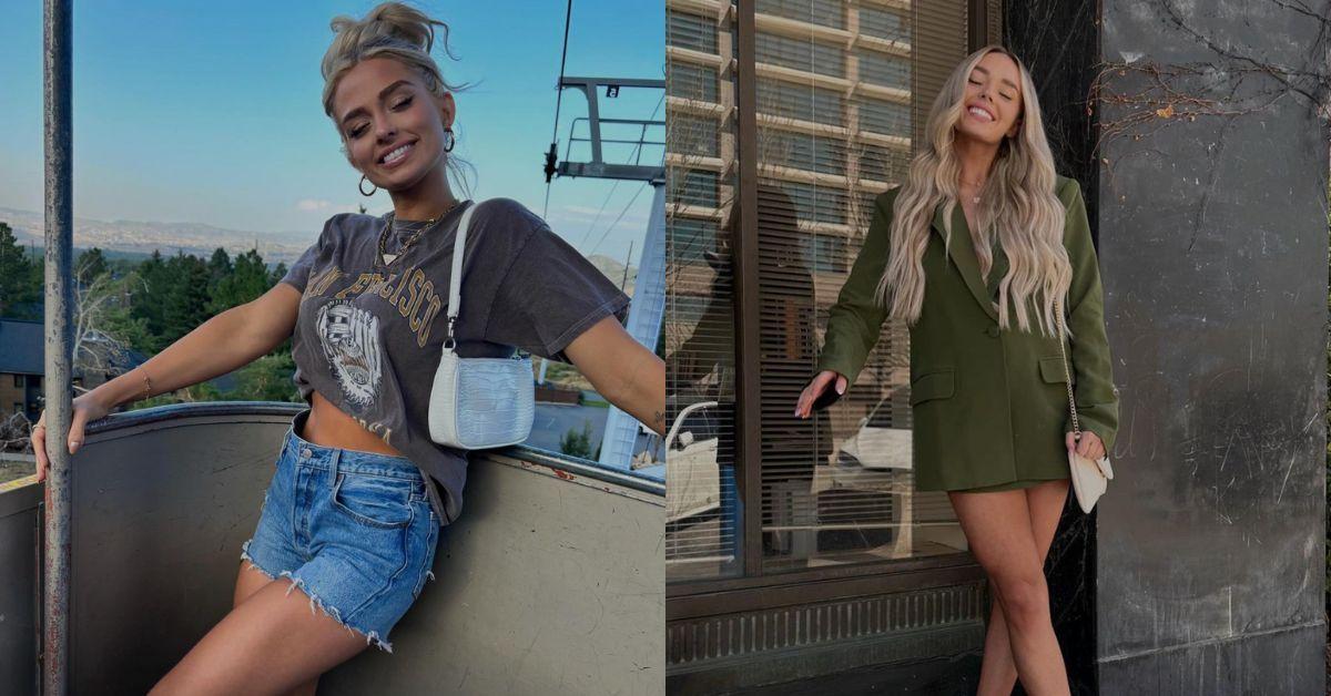 (left) Miranda McWhorter poses for a photo on a Ferris wheel (right) Camille Munday poses for a photo outside.