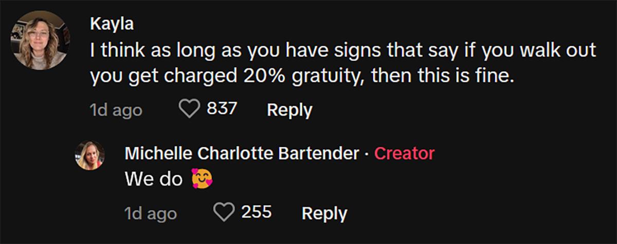 Comments`about bartender's hack for declined credit cards on TikTok