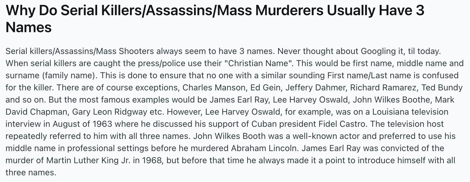 Why do assassins have three names Reddit