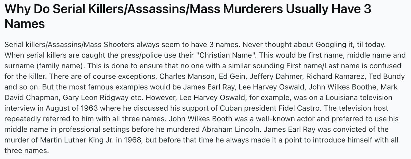Why Do So Many Assassins Have Three Names?