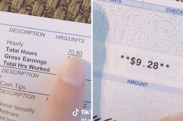 Woman Shares $9 Paycheck After Working Over 70 Hours as a Server — "It's Not Right"