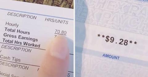Woman Shares $9 Paycheck After Working Over 70 Hours as a Server — "It's Not Right"