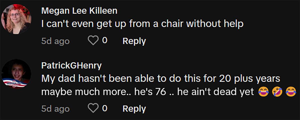 TikTok comments about sit-to-stand test