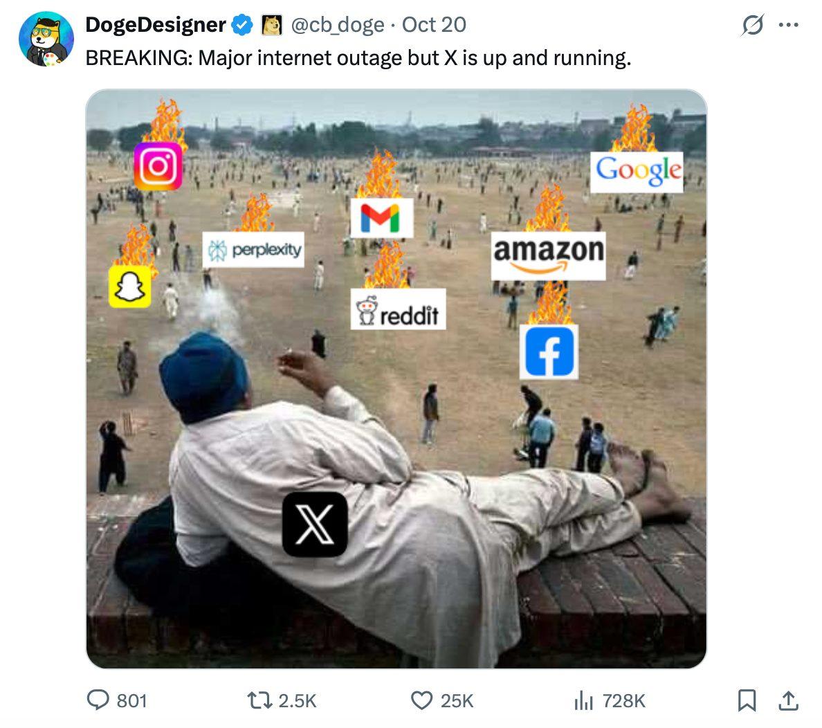 This AWS outages meme suggests Elon Musk's X platform is above all others.