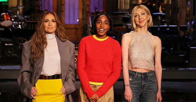 Ayo Edebiri and Jennifer Lopez promoting SNL.