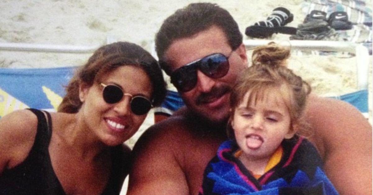 Dolores Catania, Frank Catania, and Gabrielle "Gabby" Catania at the beach in the 1990s