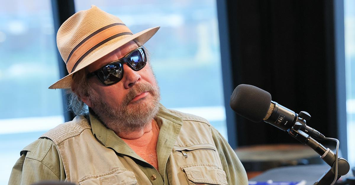 Hank Williams Jr. sitting for an interview at the Sirius XM studios. 