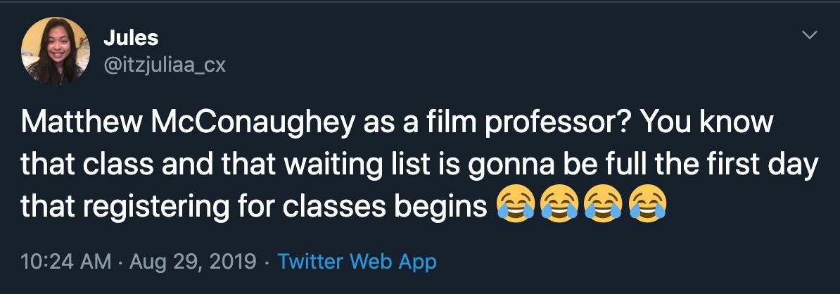 matthew mcconaughey college professor