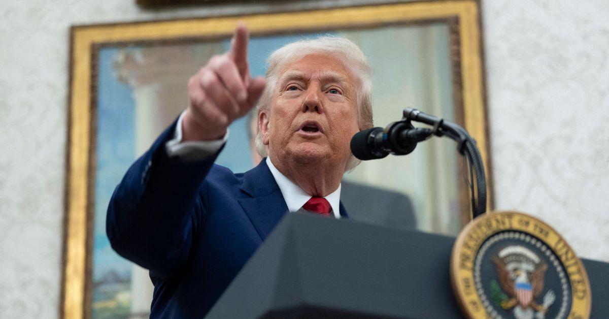 Donald Trump speaking at a White House podium. 