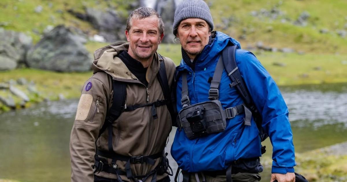Bear Grylls with Matthew McConaughey on Running Wild With Bear Grylls.