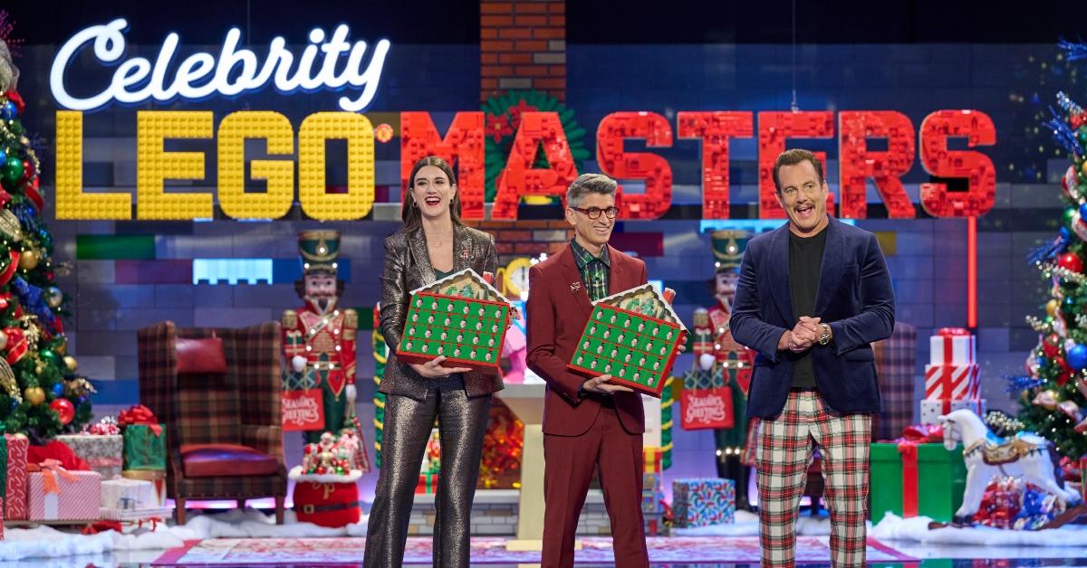 (L-R) Amy Corbett, Jamie Berard, and Will Arnett during Season 3 of 'LEGO Masters: Celebrity Holiday Bricktacular.'