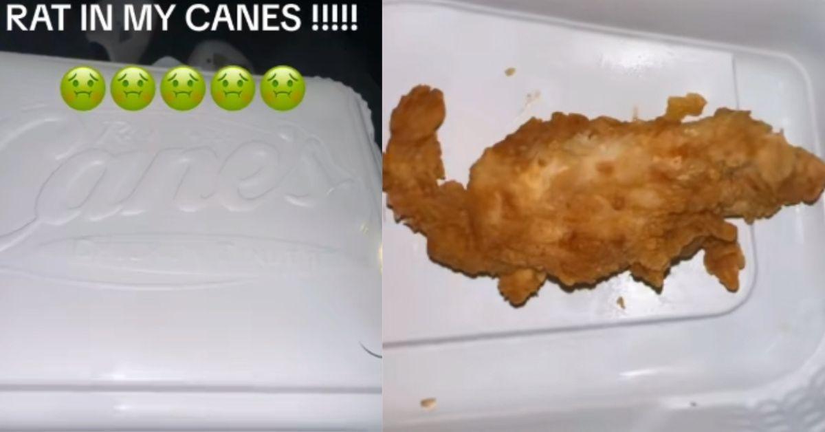 @papichikiz uploads a video of a rat-shaped chicken tender at Raising Cane's on TikTok on September 7, 2023.