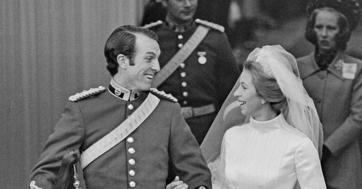 (l-r): Captain Mark Phillips and Princess Anne at their wedding in 1973.