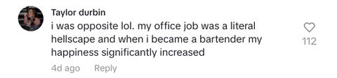 tiktok comment office job to bartending