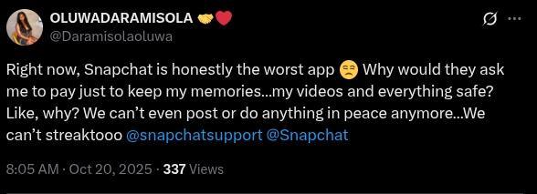 X post about Snapchat Memories