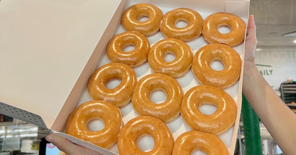 Krispy Kreme "Original Glazed" dozen donuts.