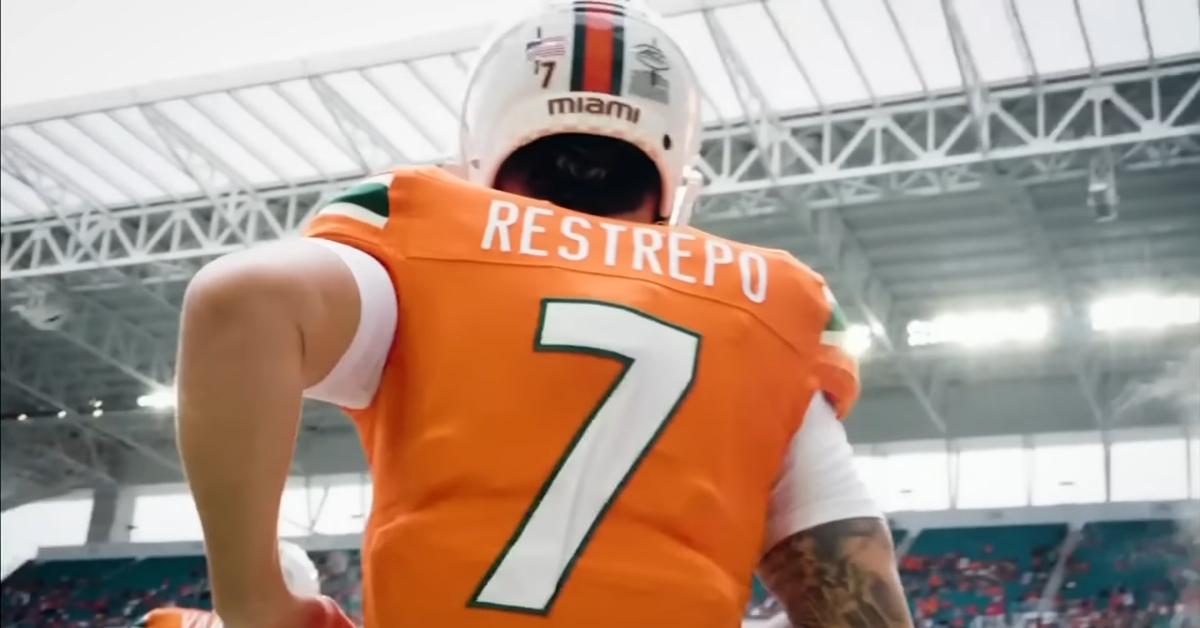 Xavier Restrepo's #7 jersey with the Miami Hurricanes