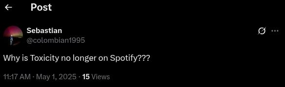 Tweet about Toxicity on Spotify
