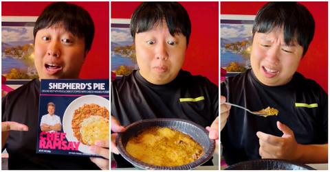 tiktoker @waynedang trying gordon ramsay frozen meal