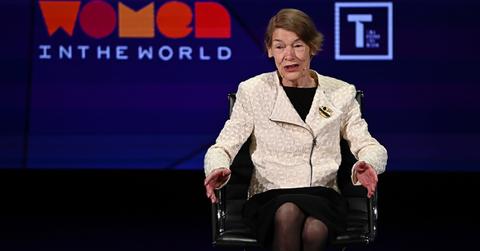 Glenda Jackson speaking at a conference.