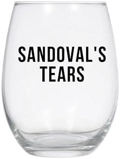 A clear glass that reads "Sandoval's Tears"'