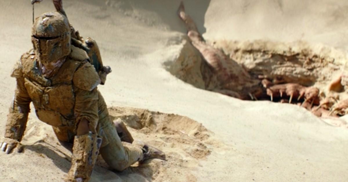 Boba Fett escapes the Sarlacc pit. 