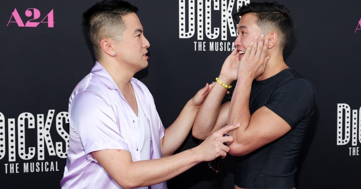 Bowen Yang and Joel Kim Booster being adorable at the premiere of 'Dicks: The Musical' on Sept. 18, 2023