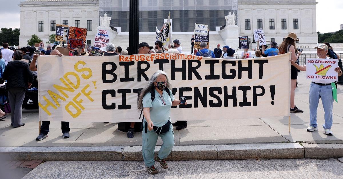 Protests about birthright citizenship outside the Supreme Court