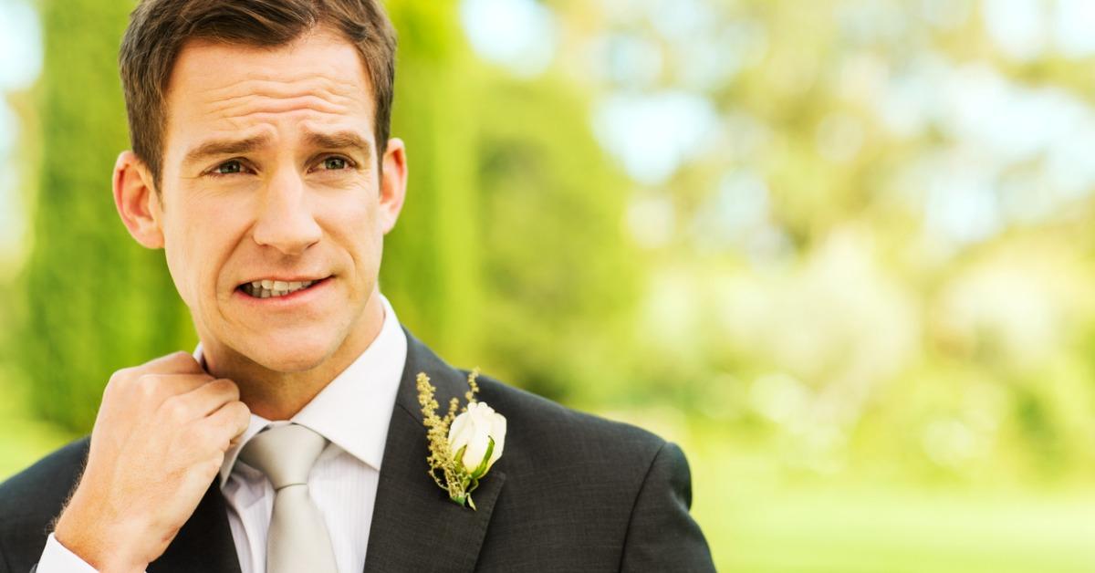 nervous groom in garden picture id