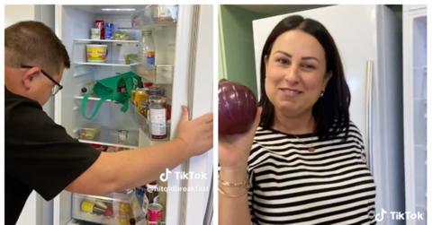 woman vs man look in fridge video