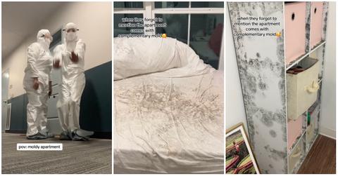 A woman gives a tour of her mold-infested apartment