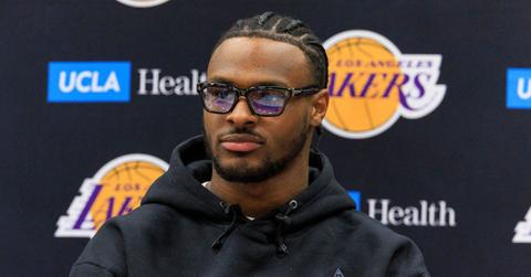 Bronny James speaking to the media.