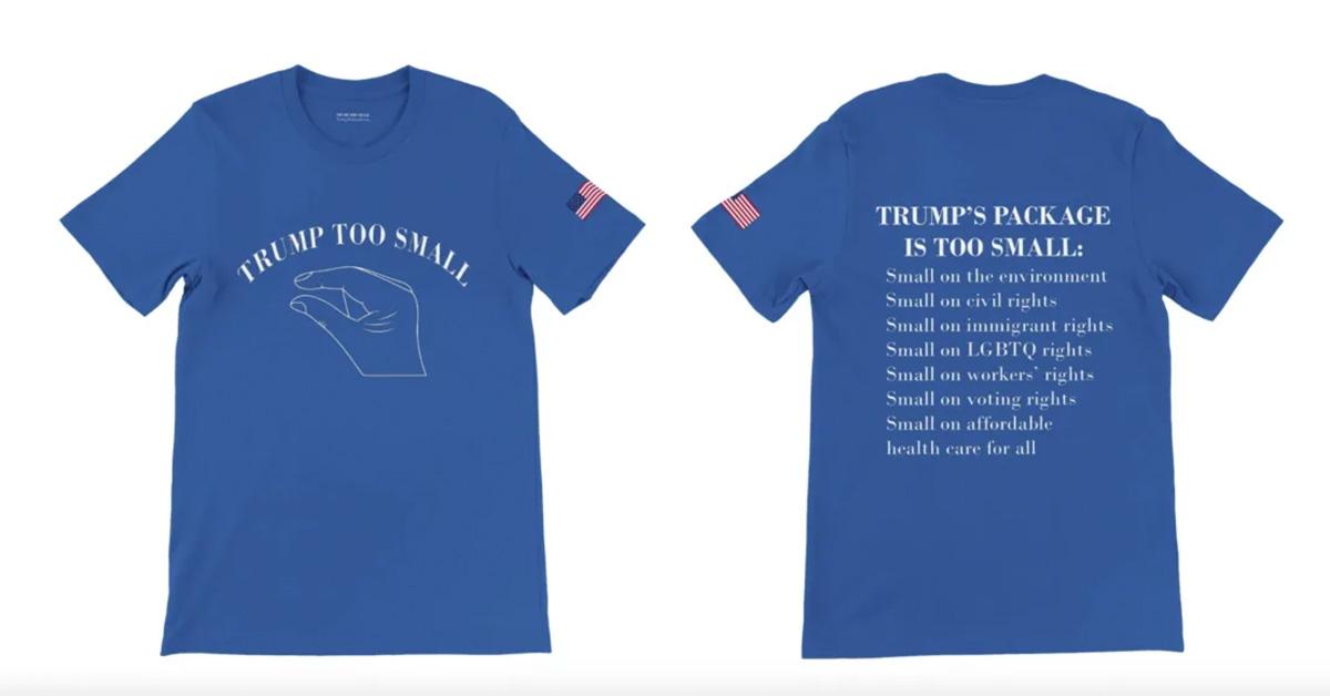 Trump too small t-shirt design, from and back. 