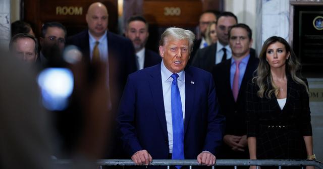 Donald Trump speaking to press following a court appearance.