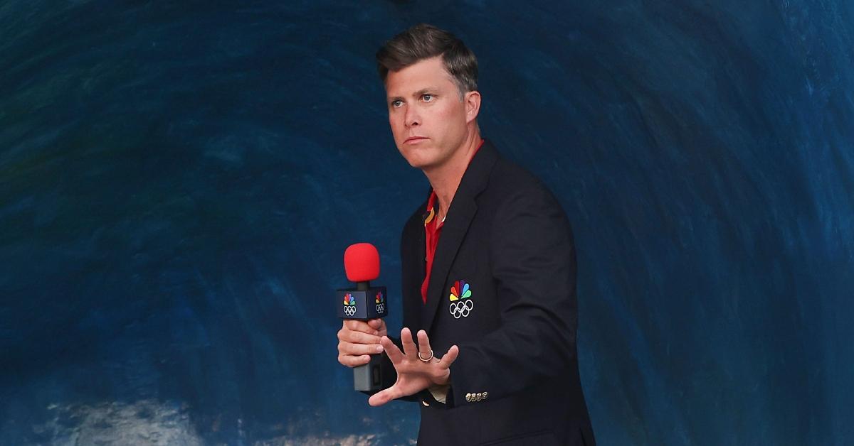  American actor and screenwriter Colin Jost films a segment as he covers Olympic Surfing in Tahiti.