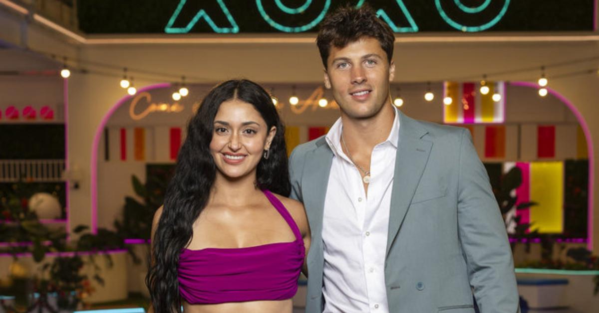 Leah Kateb and Rob Rausch smile and pose in formal wear in Season 6 of 'Love Island USA.'