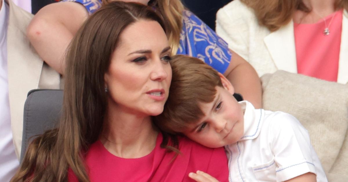 Prince Louis resting his head on Kate Middleton's shoulder