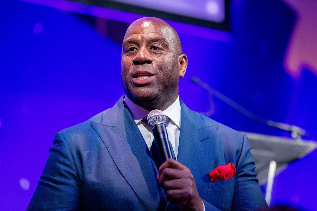 Magic Johnson during a speaking event.