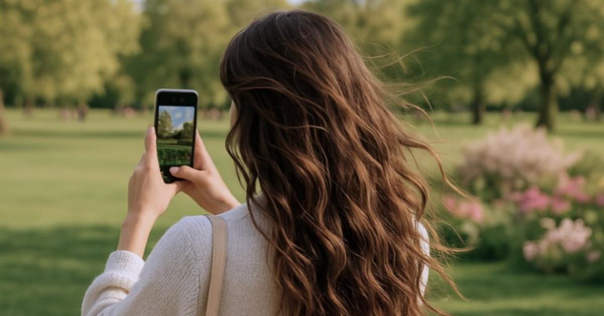 Tilly Norwood takes photos outside.