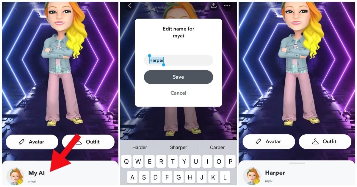 snapchat my ai name being changed to harper